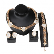 Femmes classique cristal fête de mariage bijoux accessoires collier boucles d&#39;oreilles Bracelet anneau ensembles de bijoux de bal