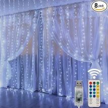 Home Lighting Curtain String Lights, 300 LEDs 8 Lighting Modes with Remote Control, USB Powered for Christmas Party Wedding Home Decor