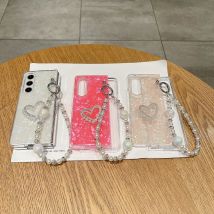 Coque de téléphone avec chaîne de perles en forme de cœur, étui à la mode pour Samsung Galaxy Z Fold 3 4 5 6