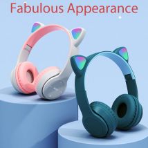 P47M casque sans fil Flash lumière oreilles de chat mignon Fone avec micro contrôle LED stéréo musique casque téléphone Bluetooth casque cadeau