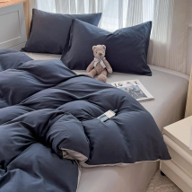 Ensemble quatre pièces de couleur unie, housse de couette brossée lavée simple, literie de printemps pour dortoir d'étudiants de style moderne