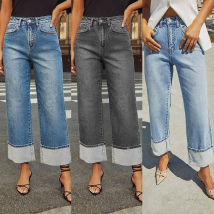 Femmes Jeans 2024 Automne Stretch Pantalon Droit Poches Taille Haute Vintage Distressed Denim Longueur Cheville Pantalons Décontractés Denims