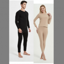 Women's crew-neck warm underwear men's and women's double-sided frosted autumn underwear warm underwear set