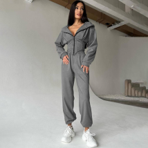 Ensemble deux pièces pour femme, sweat-shirt à capuche et pantalon tailleur, couleur unie, décontracté, sport