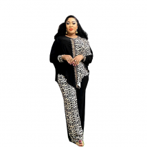 Women's Leopard print and solid color bat top and trousers suit