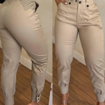 Pantalons pour femmes Pantalons à la mode à taille haute avec poches à boutons Pantalons décontractés pour femmes