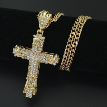 Collier chaîne de mode de luxe avec pendentif croix pour homme entièrement pavé de diamants