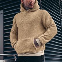 Men's Clothing men's jacket plush sweater pocket hooded sweater fashion hot sale solid color tops for men