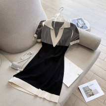 Robe tricotée à manches courtes pour femmes, vêtement droit, ample, col en v, t-shirt