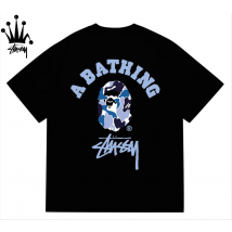 Stussy&Ape Co Branded Camo Logo Letter Camo Ape Pattern Printed Cotton Short Sleeved T-shirt For Men And Women