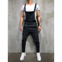 Jean décontracté uni à bretelles pour homme