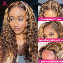Perruque Lace Frontal Wig brésilienne Remy, cheveux naturels bouclés, 13x4, à reflets 180% #, blond miel, Deep Wave, partie T, pour femmes, 4/27
