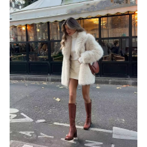 Women's clothing artificial fur effect coat lapel long sleeve fashion coat