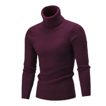 Men's Solid Casual Long Sleeve Turtleneck Sweater Knitted Ribbed Slim Fit Pullover Thermal Sweater