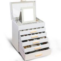 6 Layer Jewelry Boxes, White And Black 6 Layer Large Jewelry Box For Necklace, Bracelet, Earrings, Rings Storage, Jewelry Holder Organizer For Gift