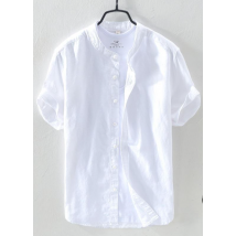 Vêtements pour hommes Chemise en lin à col montant de style chinois Chemise en coton et lin à manches courtes pour hommes Été mince et ample Chemise en lin décontractée tendance