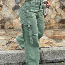 Pantalon droit de mode de loisirs vert armée pour femmes