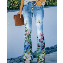 Pantalon décontracté pour femme grande taille, pantalon à jambes larges, pantalon à motif de fleurs artistiques