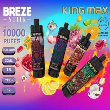 NOUVEAU Vape jetable ¨C Mod¨¨le BREZE King avec jusqu'¨¤ 10 000 bouff¨¦es, batterie 850 mAh, e-liquide 20 ml, flux d'air r¨¦glable et chargement Type-C