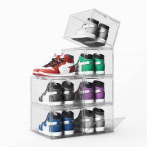 Extra Thick PET Shoe Storage Box - Clear Foldable Plastic Drawer Organizer For Sneakers & Boots (Space-Saving, Stackable Shoe Cabinet Solution)​​