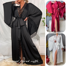 Women's Clothing Satin Pajamas For Women, Lace Light Luxury Long-sleeved Cool Nightgown, Bathrobe, Home Wear For Women