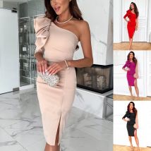 Robe fendue à une manche pour femme Jupe midi ajustée