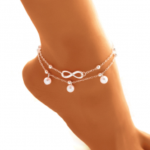 Mode Double Infini Simulé Perle Pendentif Cheville Pied Chaîne D'été Bracelet Charme 2 Couleur Cheville Pied Bijoux