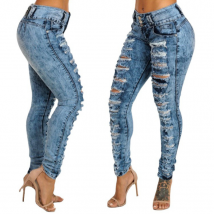 jean déchiré taille haute petit pied multi-boutonnières pour femme