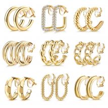 1 paire de boucles d'oreilles à Clip doré pour femmes et filles, boucles d'oreilles torsadées épaisses géométriques rondes Huggie Hoop, boucles d'oreilles Non perçantes