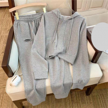 Women's Clothing New fashion suit for women, autumn slimming season, two piece suit, hooded, casual loose long sleeved sweater, gray leggings