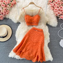 Women's Backless Short Tube Top Camisole Top Two-piece Suit 1 Waist Ruffle Skirt
