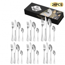 ​Premium 24-Piece 1010 Stainless Steel Cutlery Set - 4 Main Pieces Western Dining Knife Fork Spoon In Minimalist Gift Box