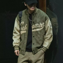 Vêtements pour hommes Veste de baseball en daim pour hommes vintage printemps et automne nouvelle veste de bombardier verte veste hommes