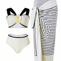 Maillot de bain à bretelles pour femme, modèle d'été, bikini, maillot de bain noir et blanc, assorti aux couleurs généreuses et simples