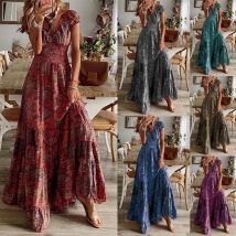 Vêtements pour femmes Robe longue à taille enveloppée Imprimé fleur fragmentée Grande robe évasée