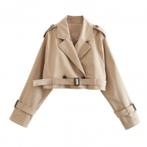 Women with belt long sleeve short casual trench coat