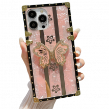 Diamond inlaid Phone Case For iPhone 15 Pro Max 13 12 11 XR 14 Puls Hard Acrylic Large Border Butterfly Bracket Cases
