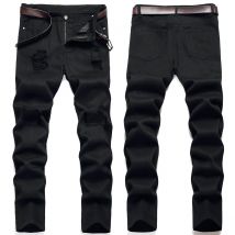 Jeans noirs pour hommes Pantalons déchirés Export Jeans pour hommes noirs purs