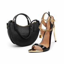 Women's Metal Chain Heels & Crescent Bag Set – Luxury Roman Sandals With Crossbody Purse (Matching Outfit)​