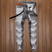 Vêtements pour hommes Automne patchwork jeans marque pour hommes pantalon élastique skinny coupe ajustée vêtements de travail polyvalents pour hommes pantalons décontractés