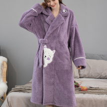 Sous-vêtements et vêtements de nuit en polaire corail pour femme, chemise de nuit épaisse et longue pour l'hiver, vêtements de maison chauds et polaires, peignoir mignon, pyjama