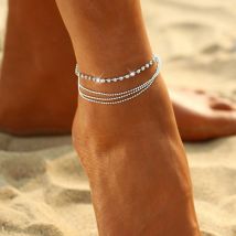 Bijoux, Bijoux, Nouvelles chaînes de cheville minimalistes pour femmes, Bijoux de plage d'été personnalisés en chaîne de perles multicouches,