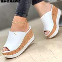 SHLIANG femmes été Peep Toe sandales à talons compensés plate-forme décontracté dames pantoufles en plein air chaussures de plage diapositives de mode