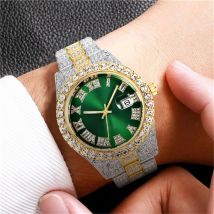 Montre homme en or avec grand strass et diamants, nouvelle montre fantôme de l'eau en Europe et aux États-Unis, montre verte pleine de diamants