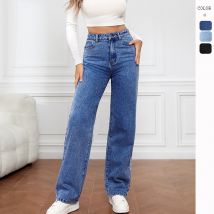 Vêtements pour femmes Pantalons droits en denim délavé à la mode Jeans Pantalons pour femmes