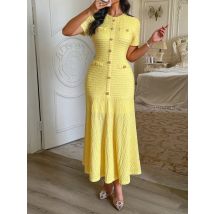 Elegant And Stylish Button-down Short-sleeved Bodycon Dress For Women
