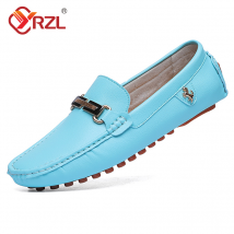 YRZL Loafers Men Handmade Leather Shoes Casual Driving Flats Slip-on Shoes Moccasins Boat Shoes Black/White/Blue Plus