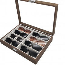 Boîte de rangement pour lunettes de soleil en bois de noyer noir, lot de 8