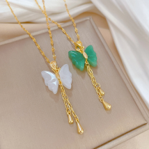 Stainless Steel Hetian Crystal Butterfly Necklace Woman Long Tassel Chokers Necklace Gifts For Women Fashion jewellery