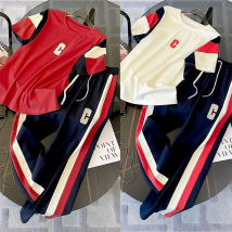 Fashionable Contrast Color Casual Sports Suit Trendy Large Size Slim Loose Wide Leg Pants Straight Pants Two-piece Suit